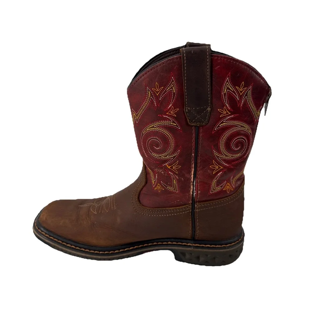 Georgia Boot Carbo-Tec LT Cowboy Boots Kids 4M Brown Red Leather Western Work